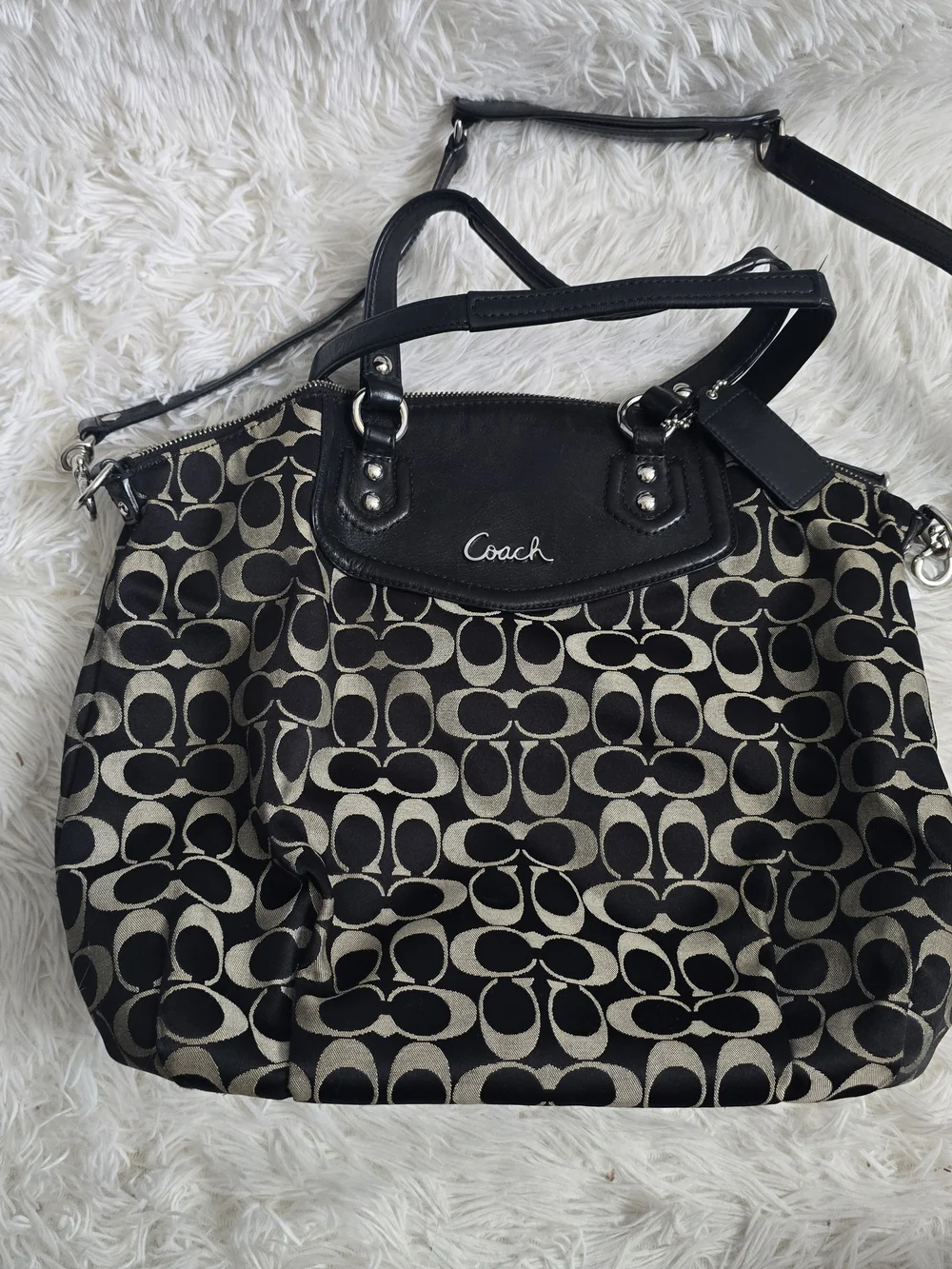 Coach Black Signature North/South Sachel Bag 25185